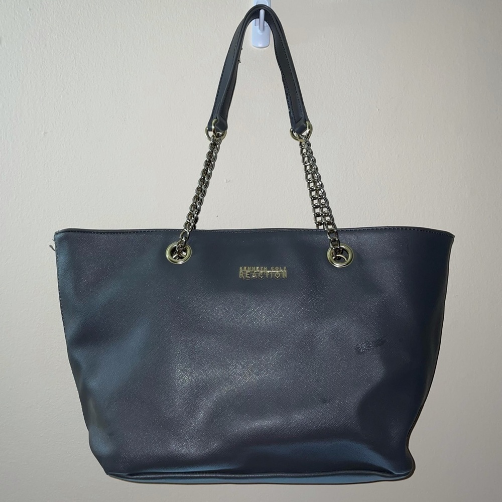 Kenneth Cole Shoulder Bag Large Purse Tote Canvas Gold Chain Handle